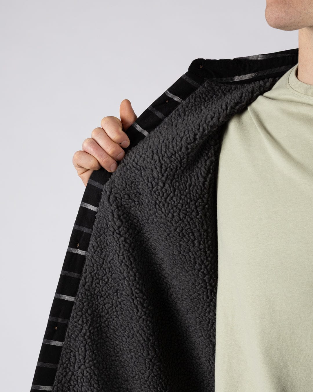 Ammar Mens Sherpa Lined Shirt in Grey Stripe