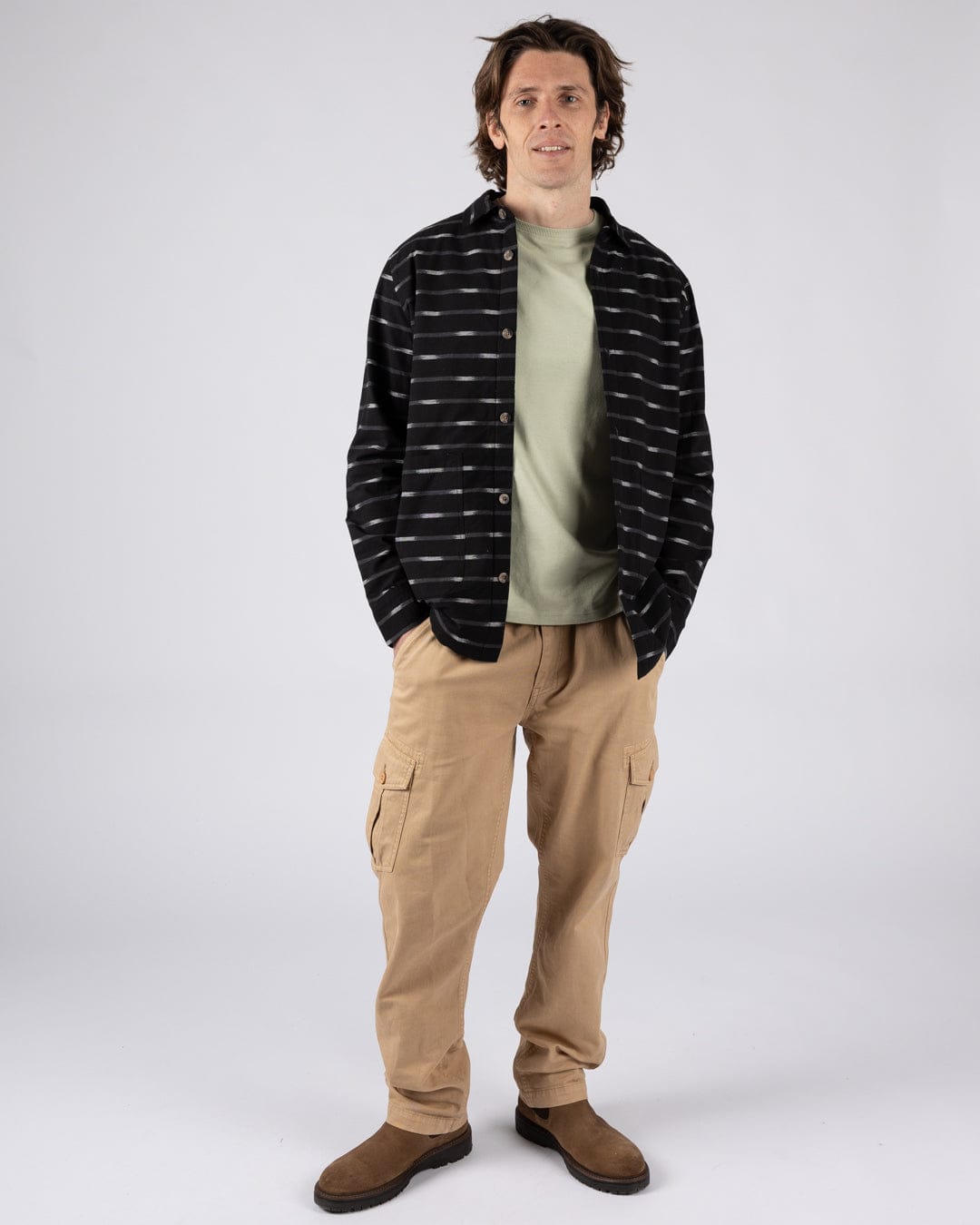 Ammar Mens Sherpa Lined Shirt in Grey Stripe