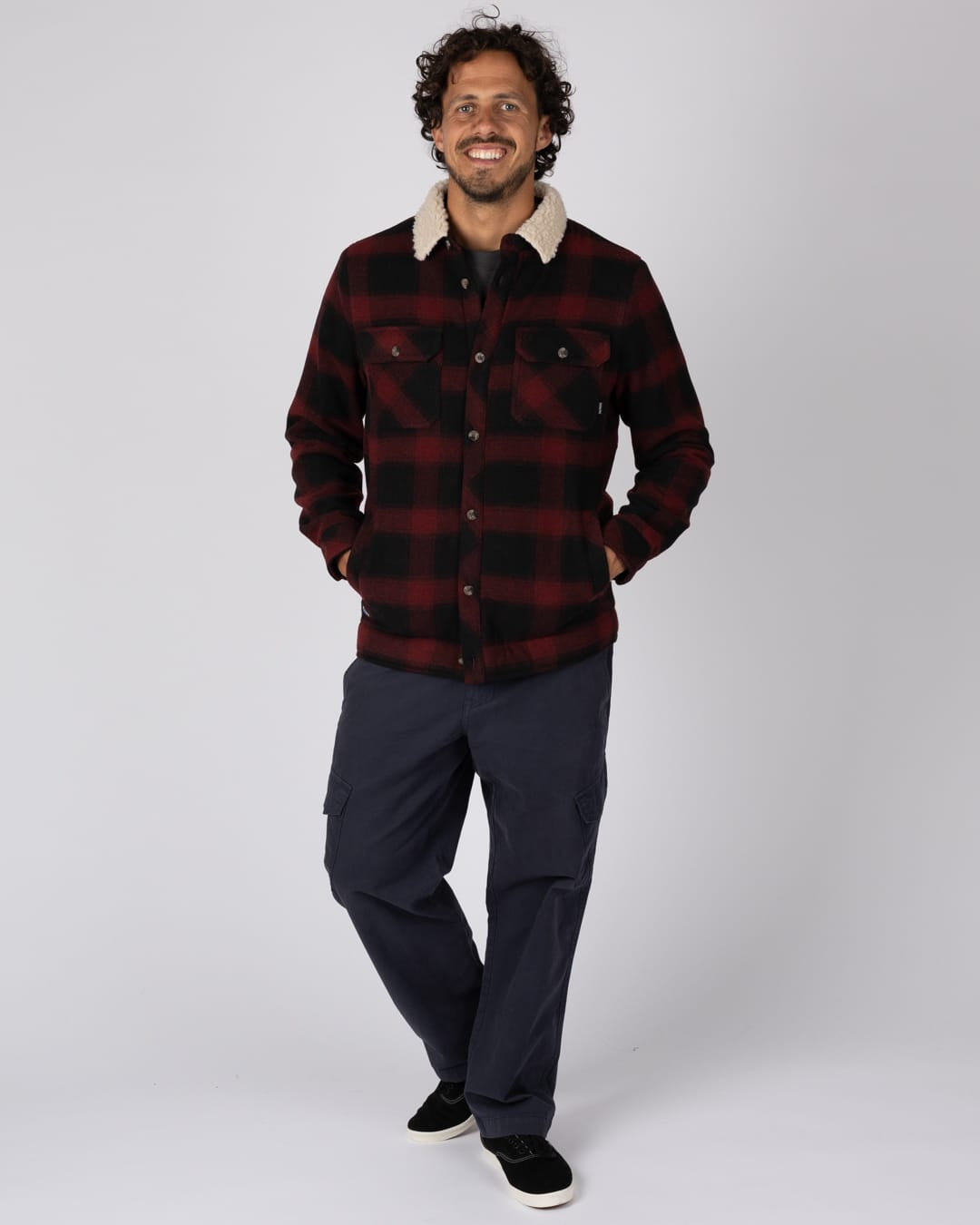 Fisher Mens Borg Lined Shacket In Dark Red