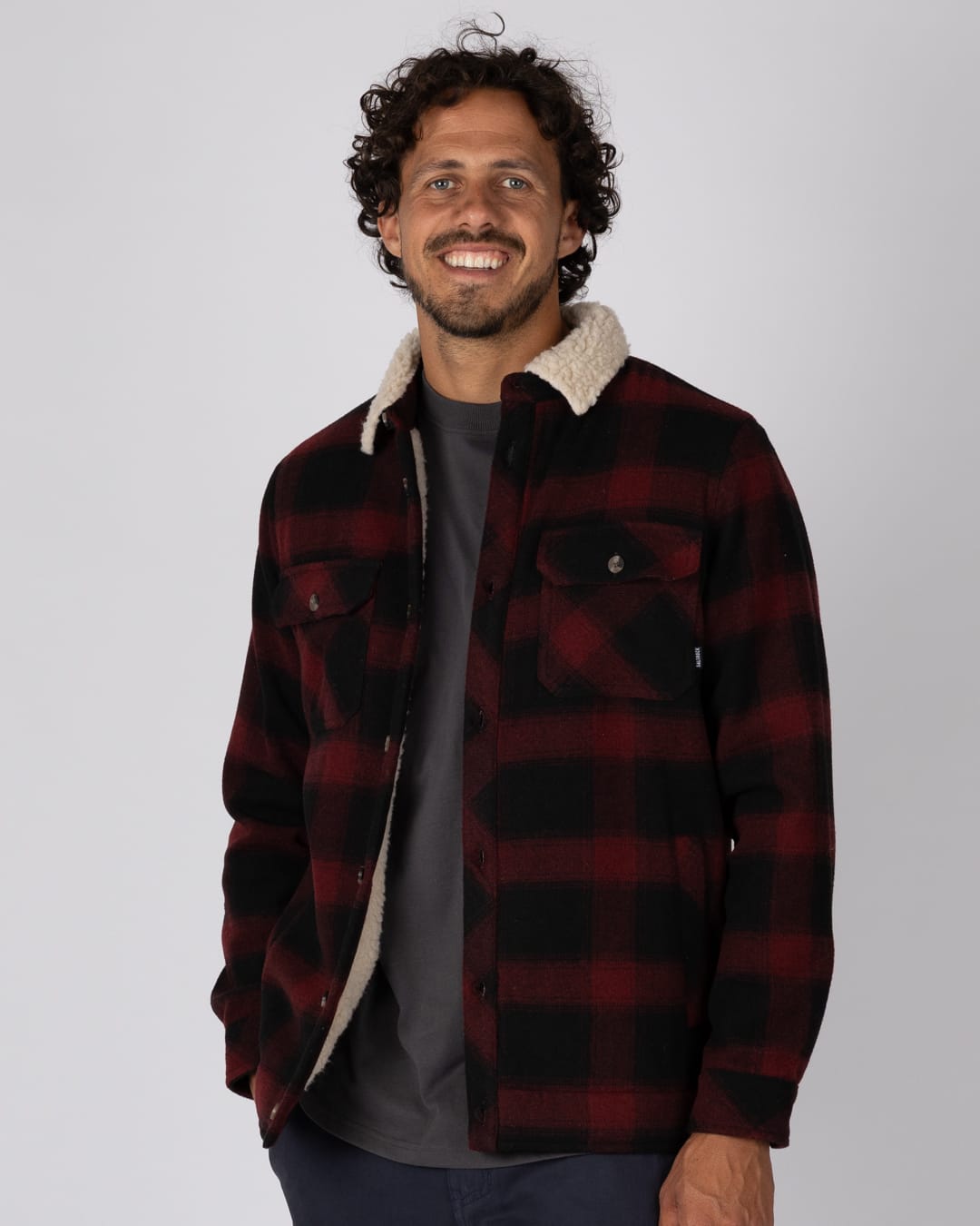 Fisher Mens Borg Lined Shacket In Dark Red