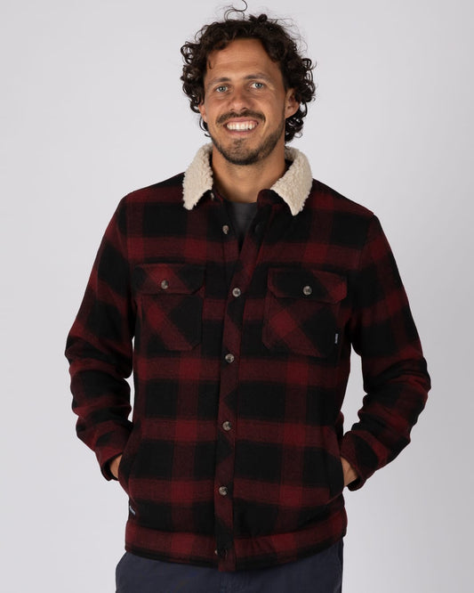Fisher Mens Borg Lined Shacket In Dark Red