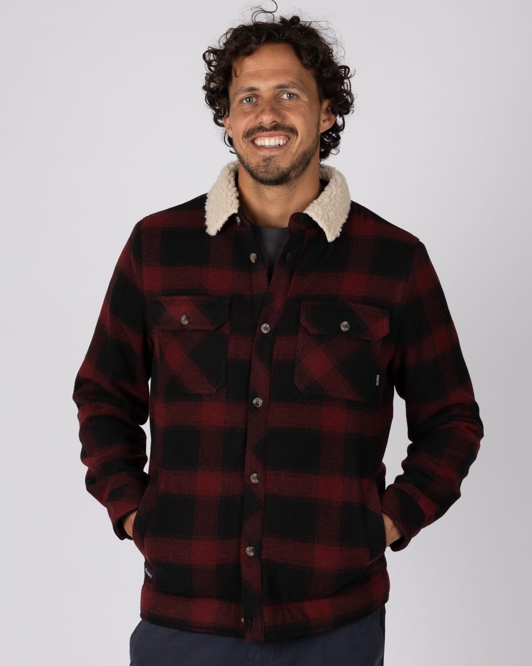 Fisher Mens Borg Lined Shacket In Dark Red