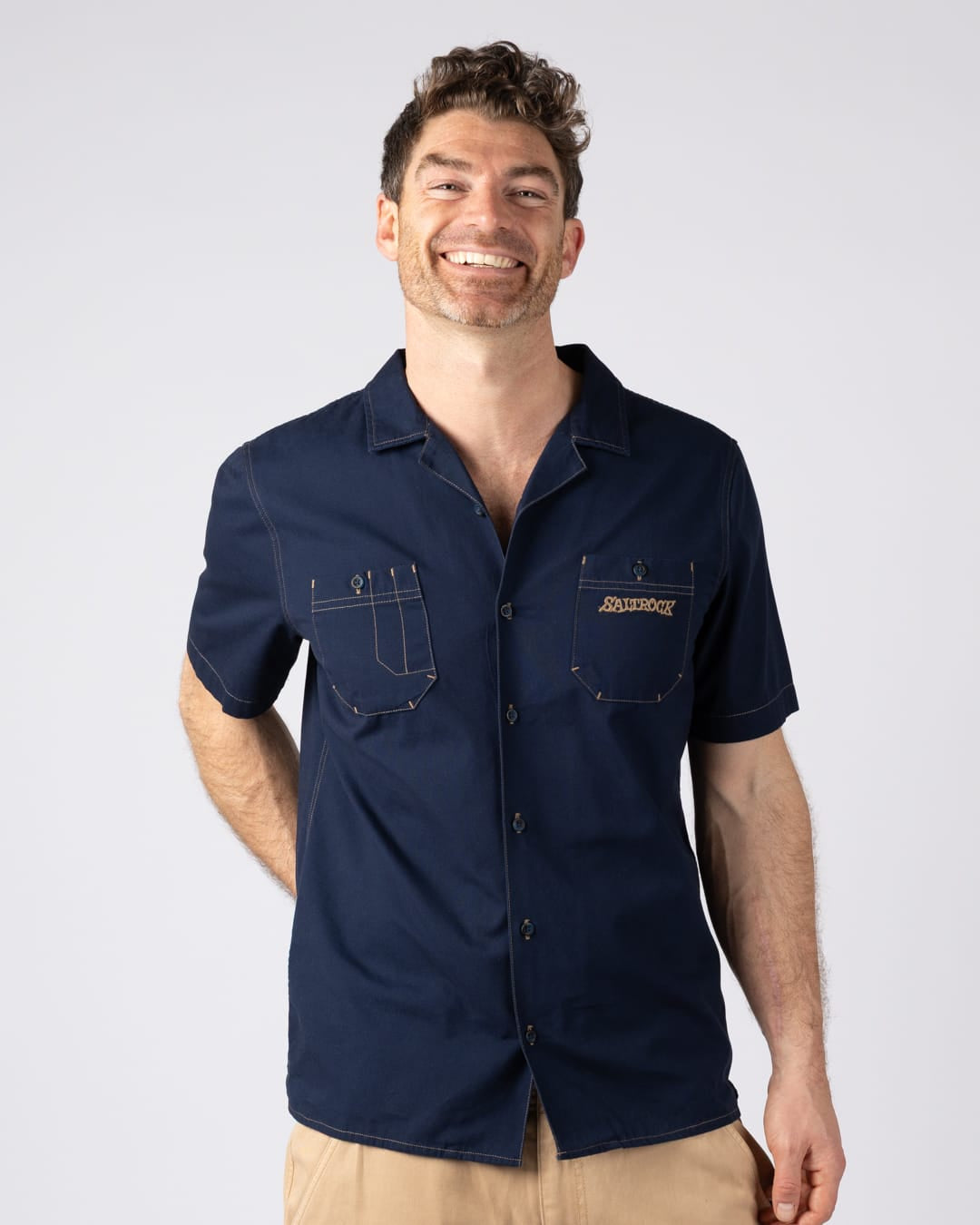 Boulevard Mens Short Sleeve Shirt in Blue