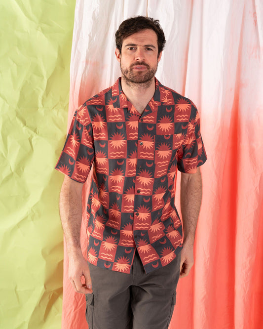 Equinox Mens Revere Shirt in Grey/Coral