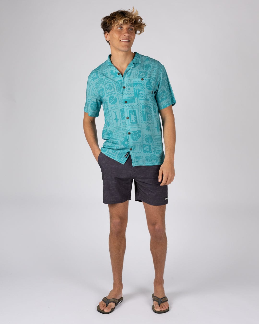 Heritage Tiles Mens Short Sleeve Shirt in Blue