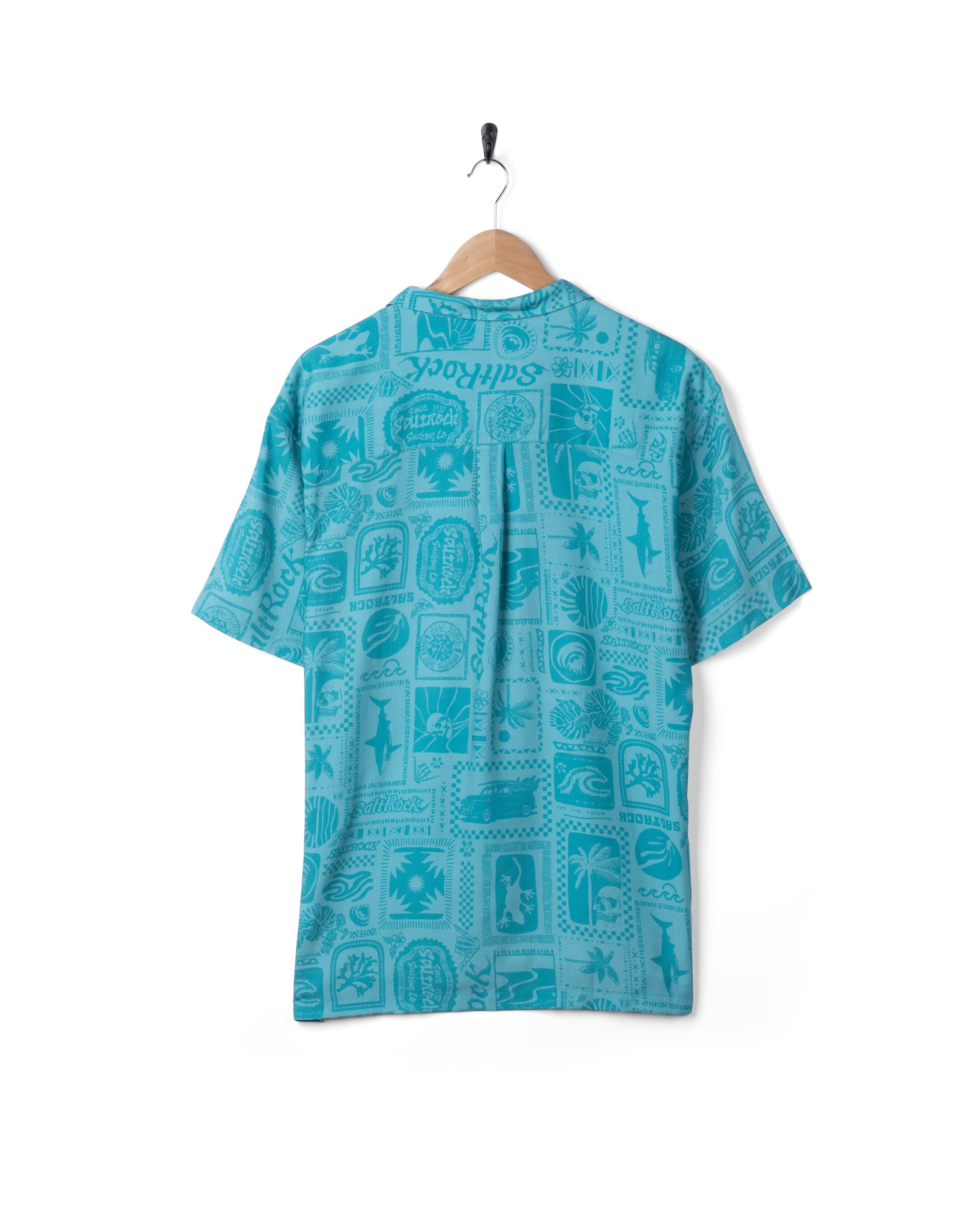 Heritage Tiles Mens Short Sleeve Shirt in Blue