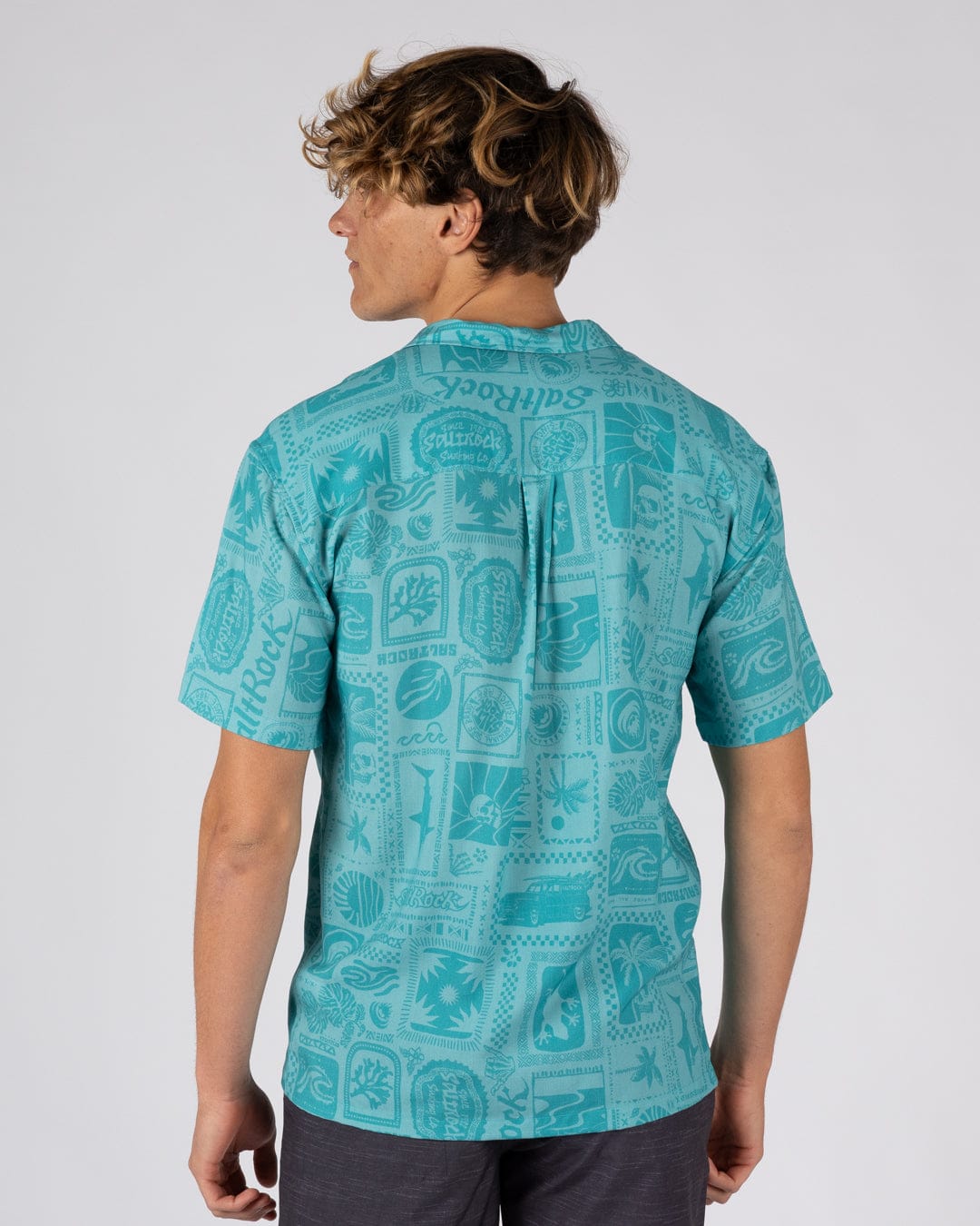 Heritage Tiles Mens Short Sleeve Shirt in Blue