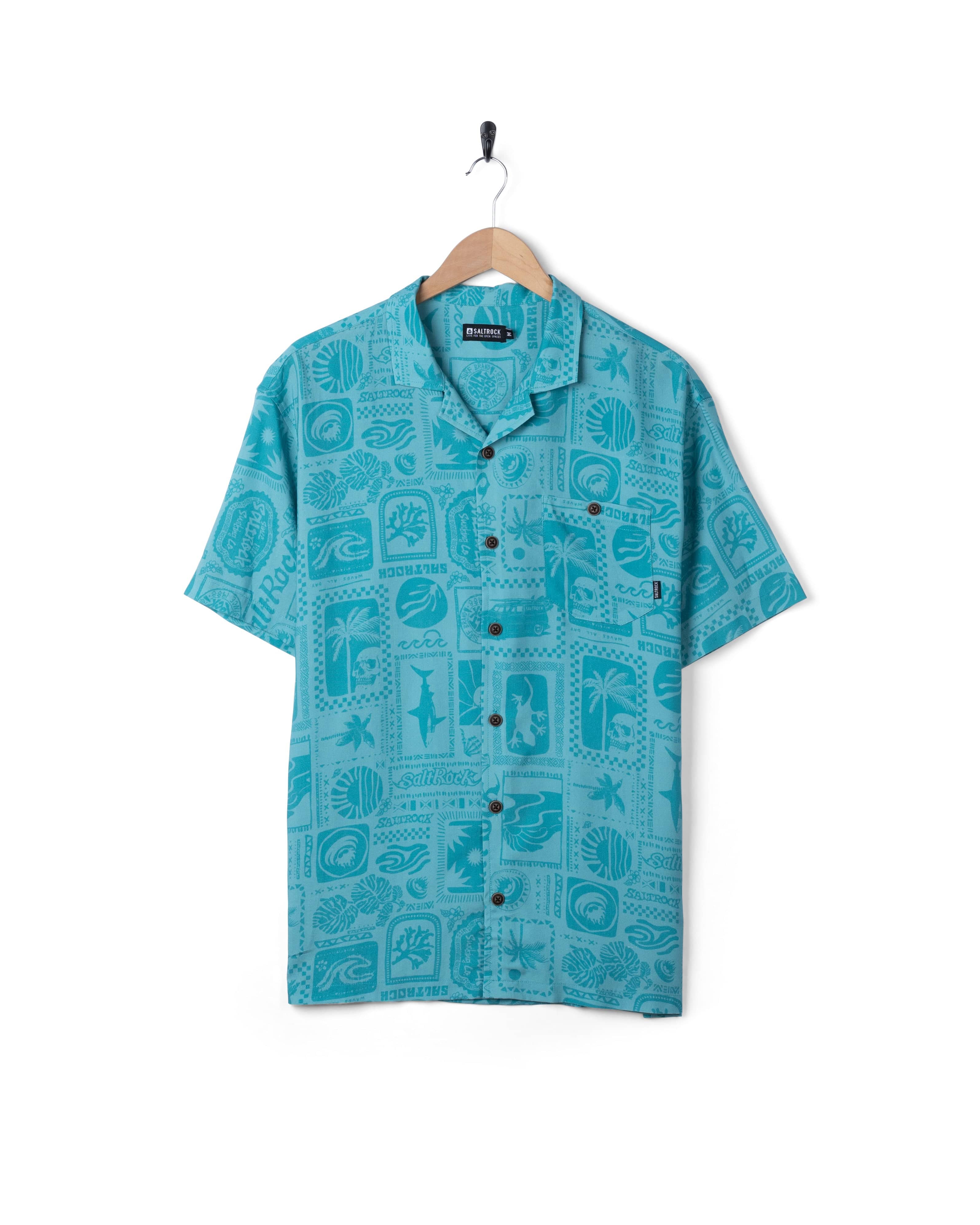 Heritage Tiles Mens Short Sleeve Shirt in Blue