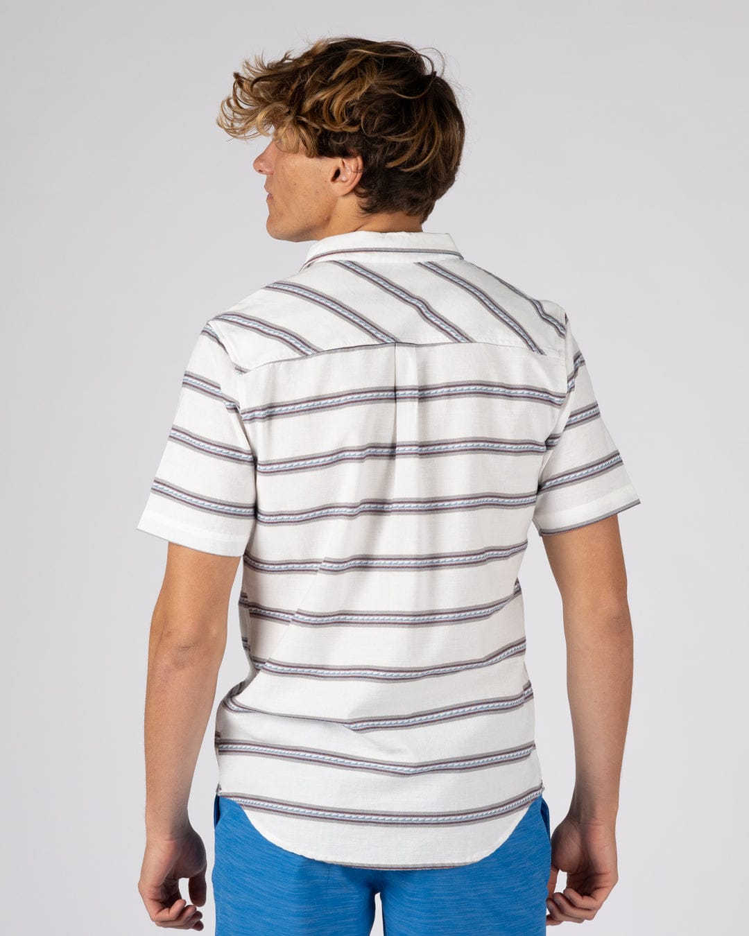 Waves Mens Short Sleeve Jacquard Shirt in Cream