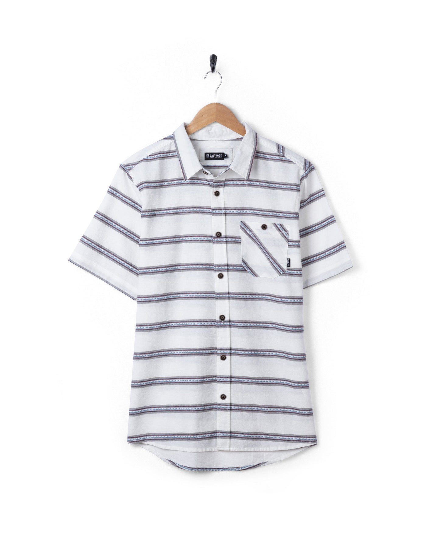 Waves Mens Short Sleeve Jacquard Shirt in Cream