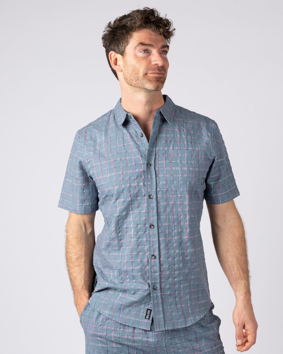 Isaad Mens Short Sleeve Shirt in Blue
