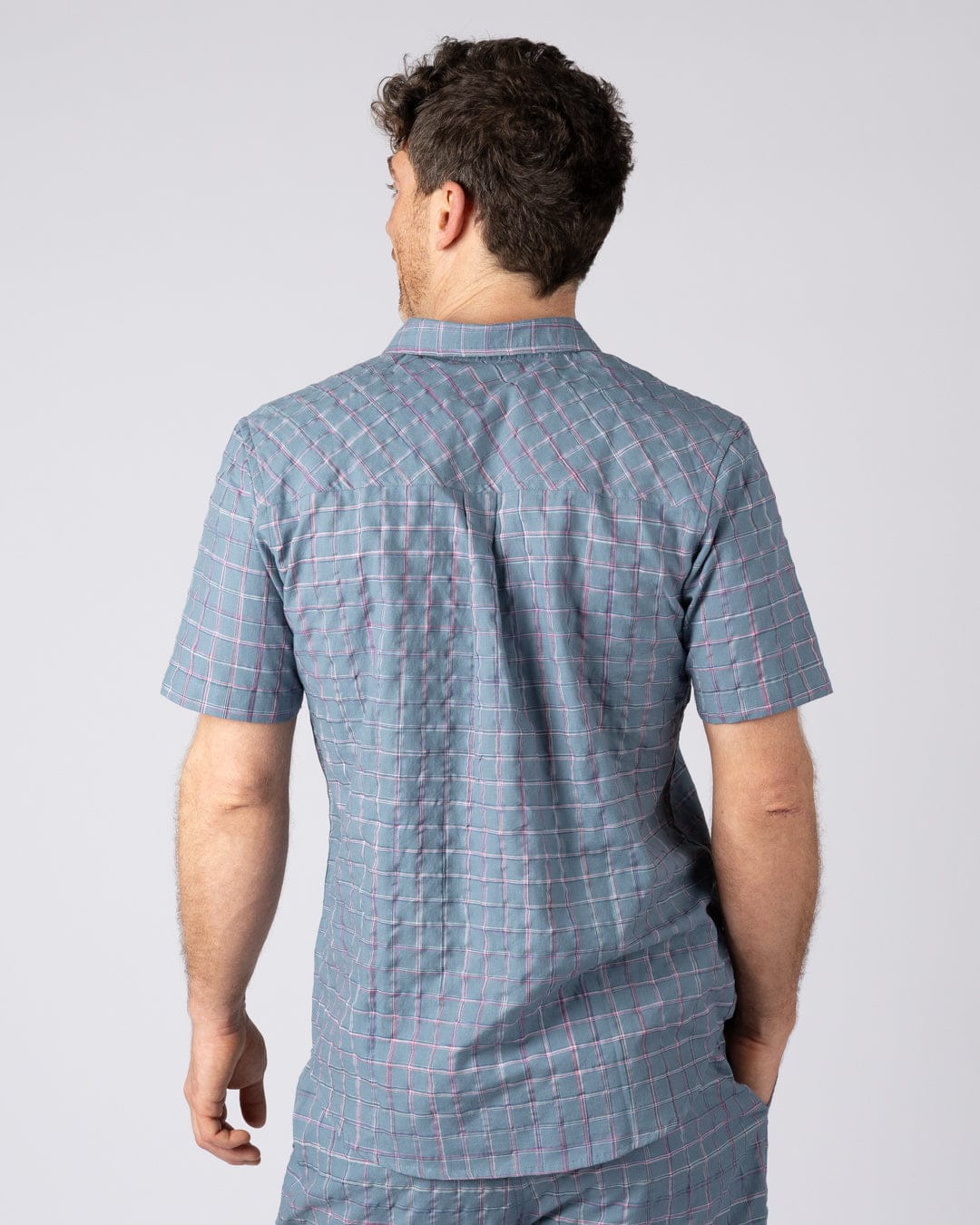 Isaad Mens Short Sleeve Shirt in Blue