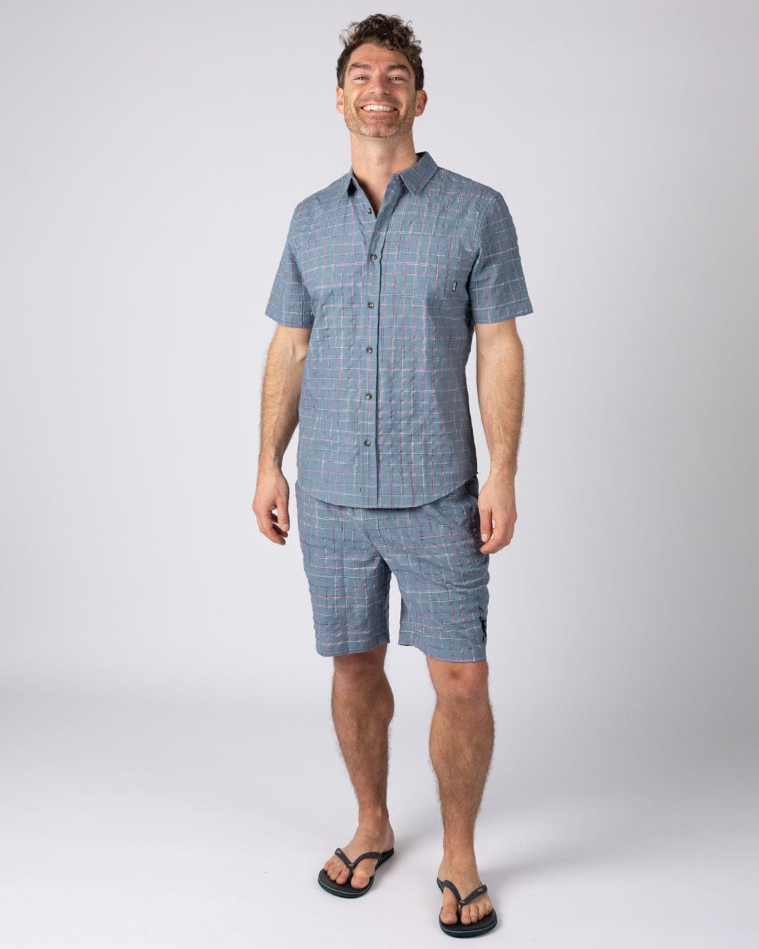 Isaad Mens Short Sleeve Shirt in Blue