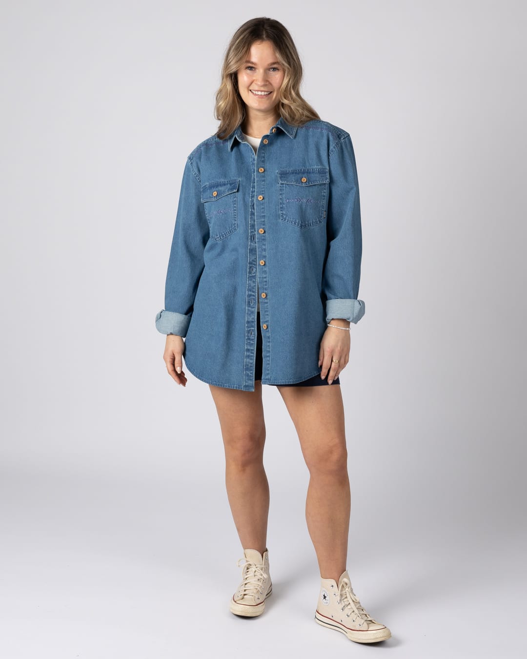 Pernrose Womens Denim Shirt in Blue