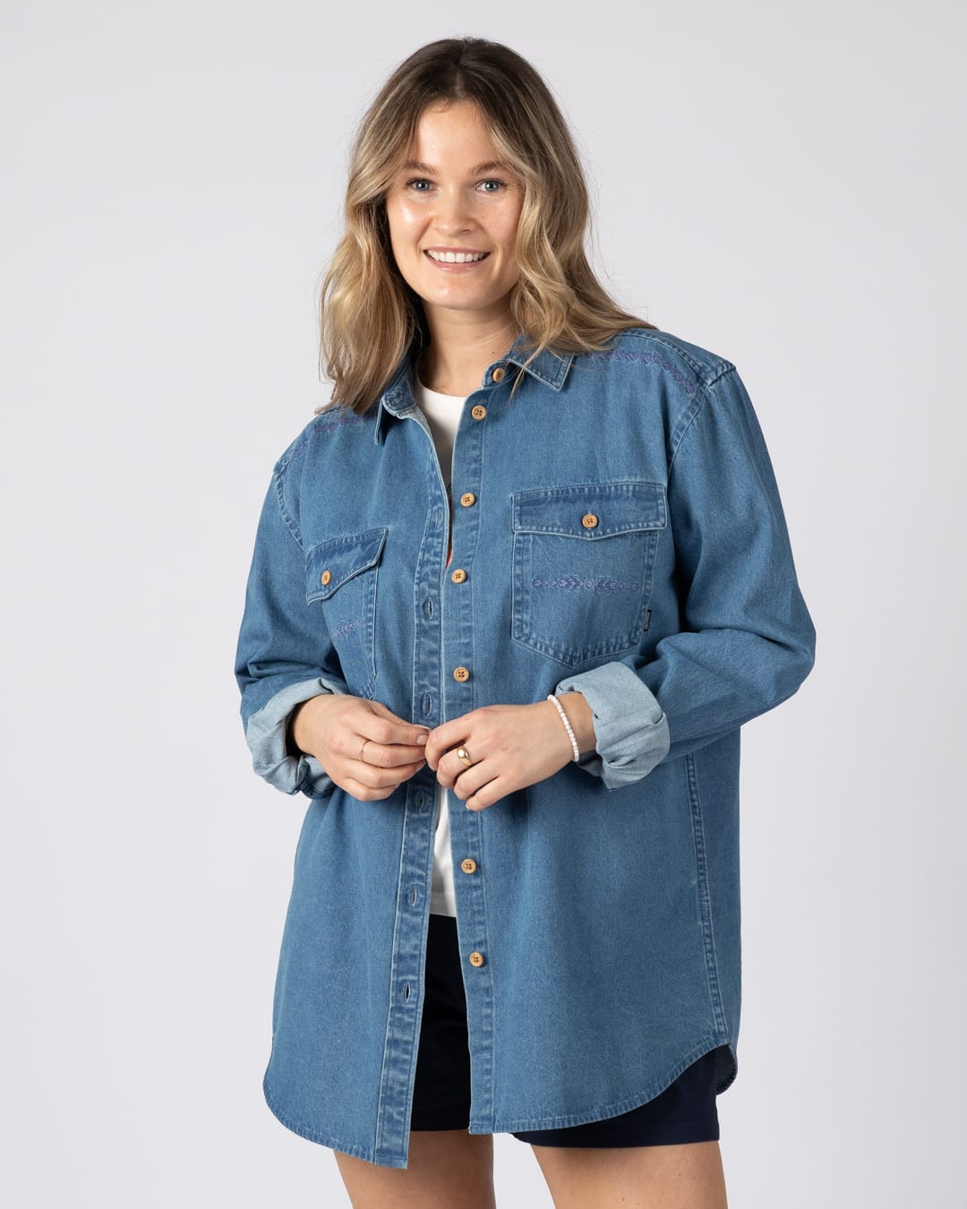 Pernrose Womens Denim Shirt in Blue