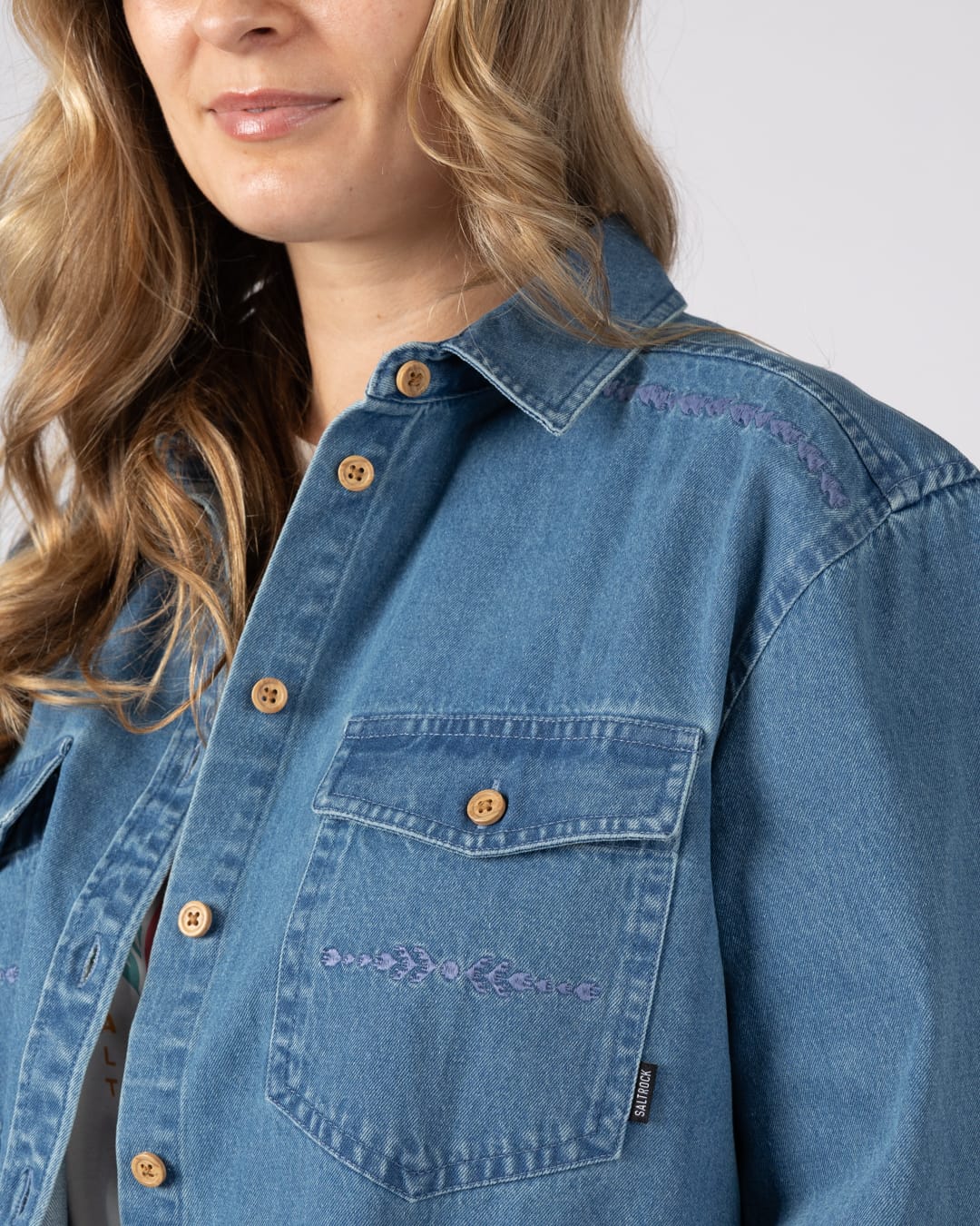 Pernrose Womens Denim Shirt in Blue