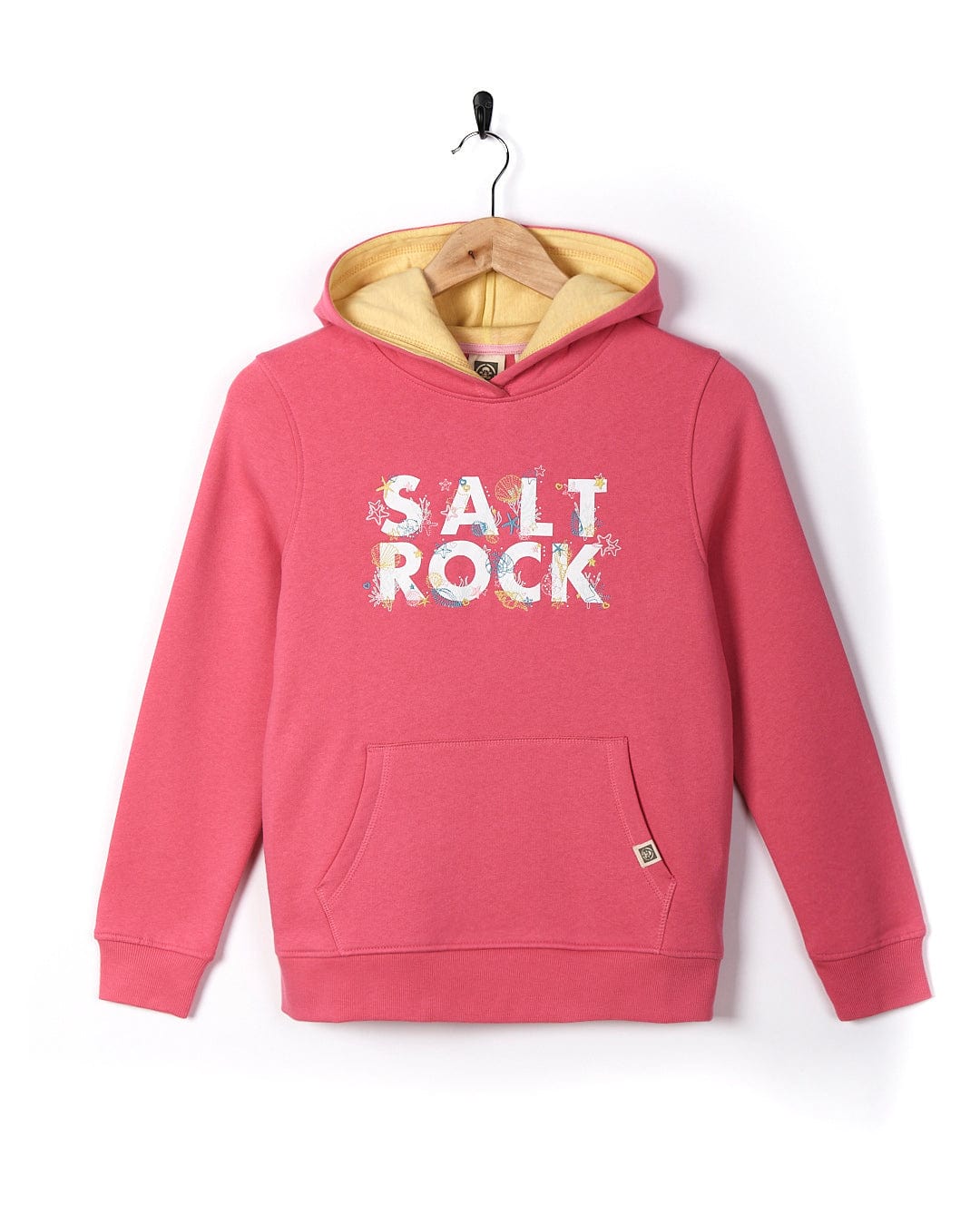 A Seabed - Kids Pop Hoodie - Pink with the brand name Saltrock on it.