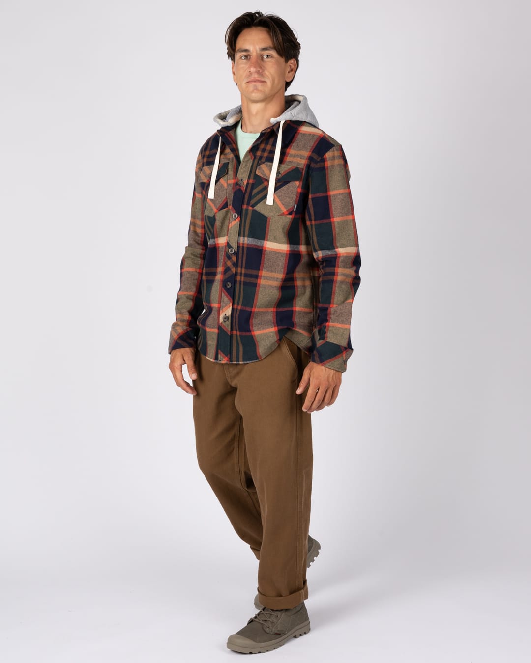 Beale Mens Hooded Shirt in Green