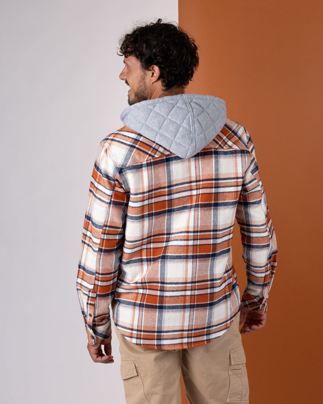 Beale - Mens Hooded Check Shirt - Orange