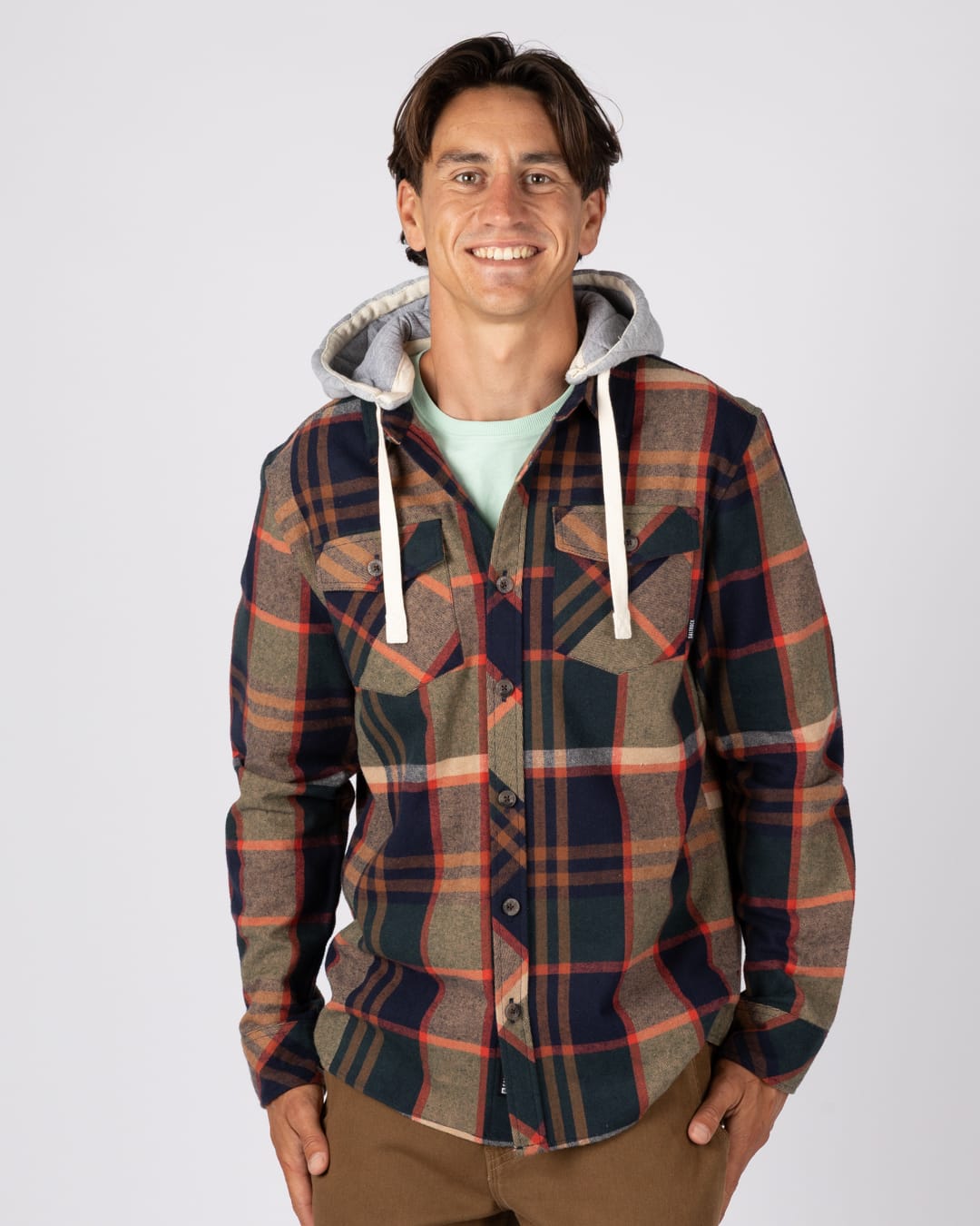 Beale Mens Hooded Shirt in Green