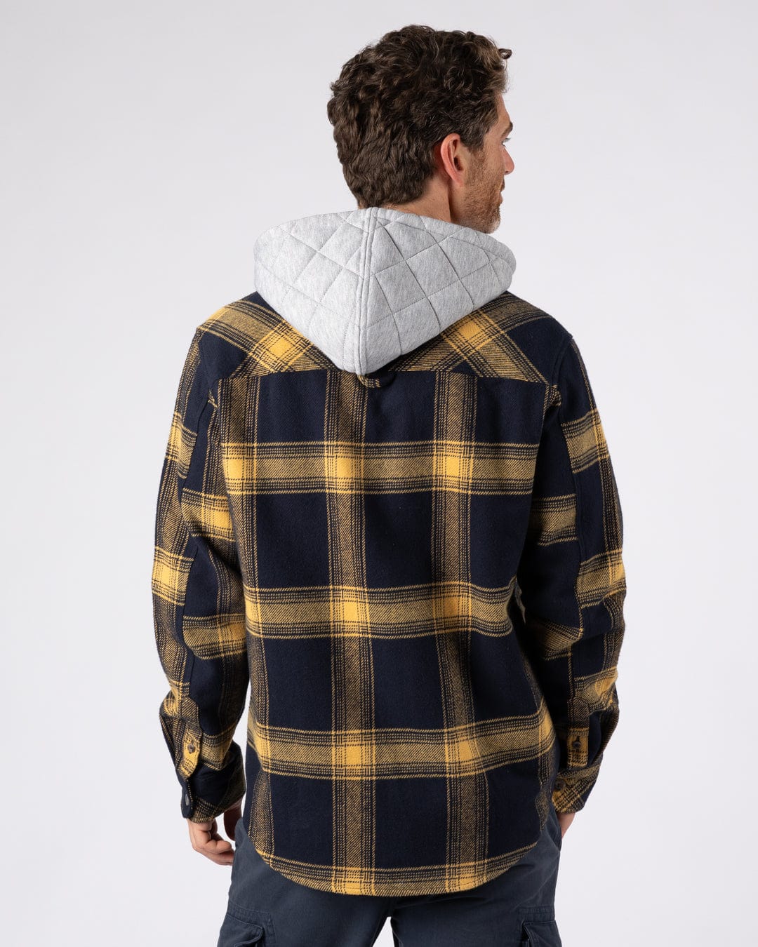 Beale - Mens Hooded Check Shirt - Yellow/Blue