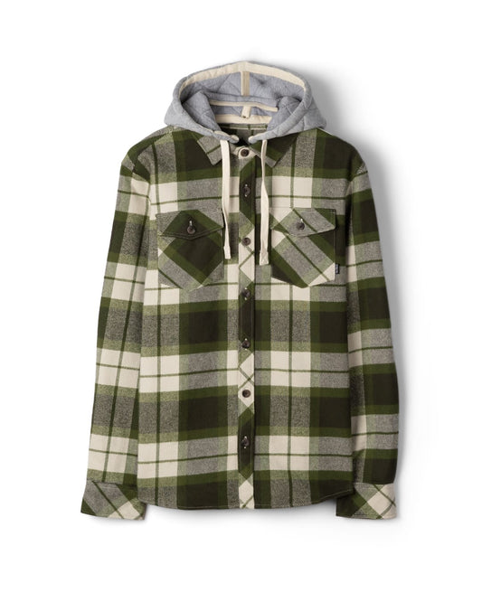 Beale Mens Hooded Shirt in Dark Green