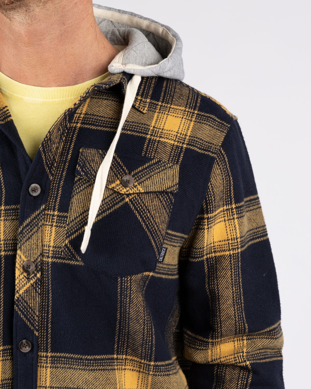 Beale - Mens Hooded Check Shirt - Yellow/Blue
