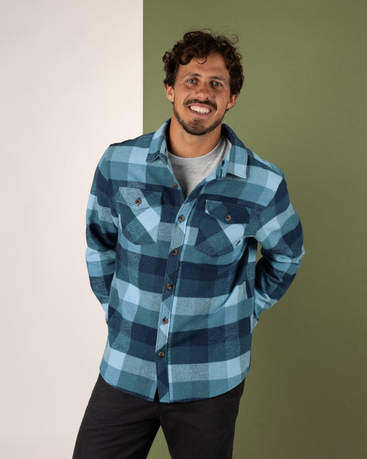 Beale - Mens Hooded Check Shirt - Blue