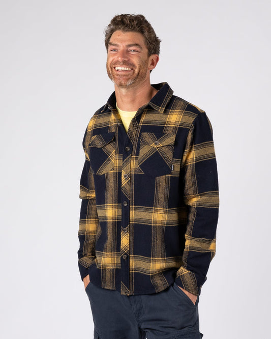 Beale - Mens Hooded Check Shirt - Yellow/Blue