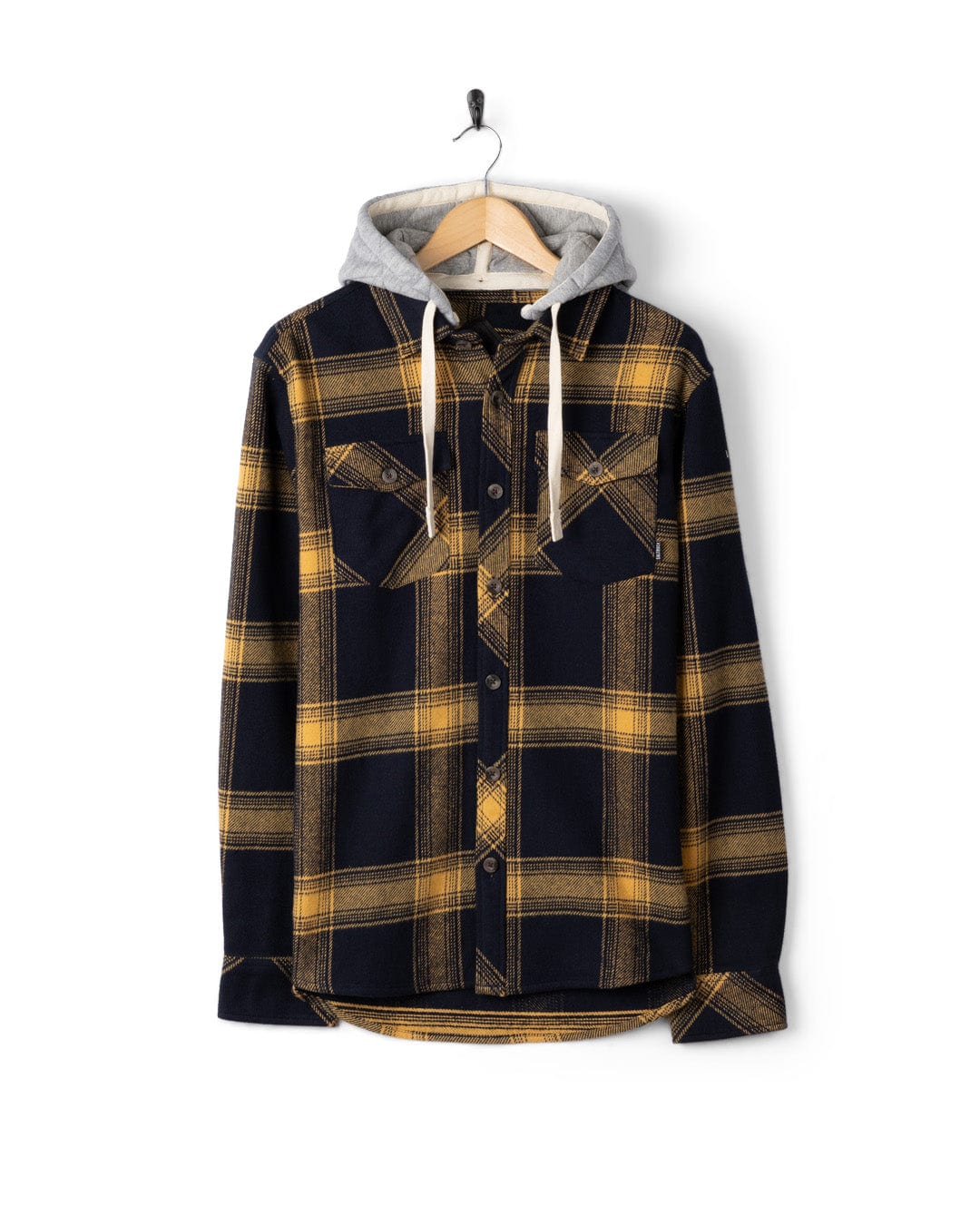 Beale - Mens Hooded Check Shirt - Yellow/Blue