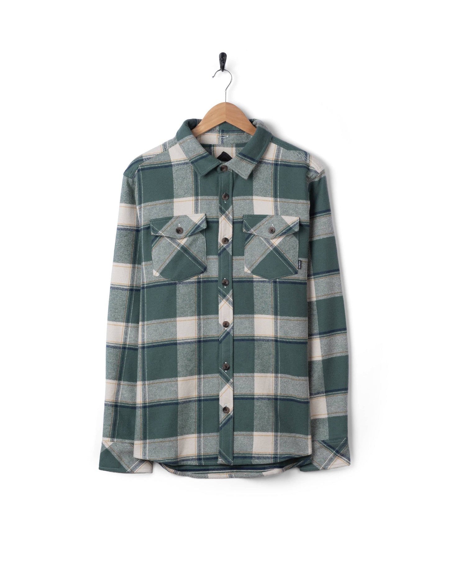 Strait - Mens Hooded Flannel Shirt - Green