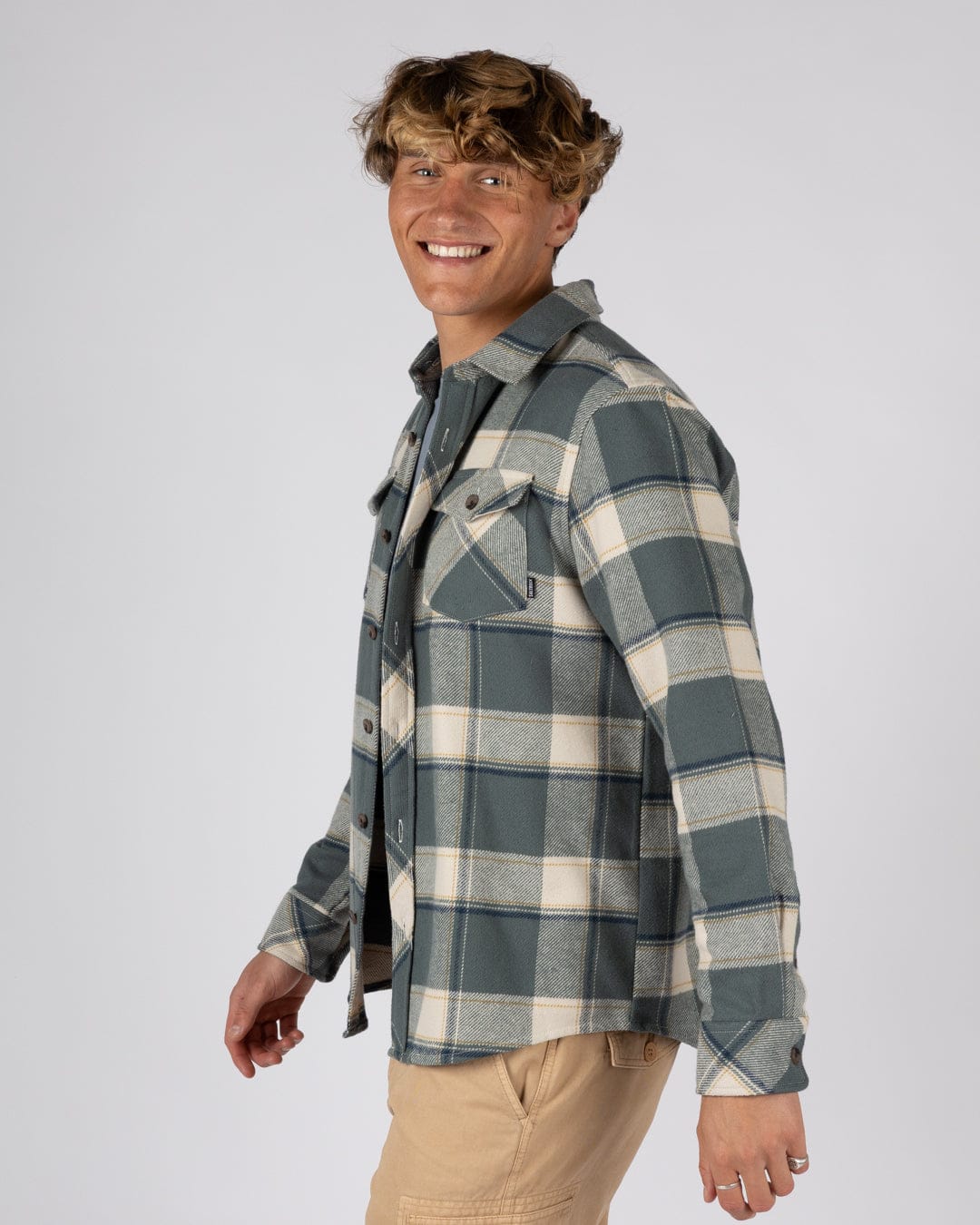 Strait - Mens Hooded Flannel Shirt - Green