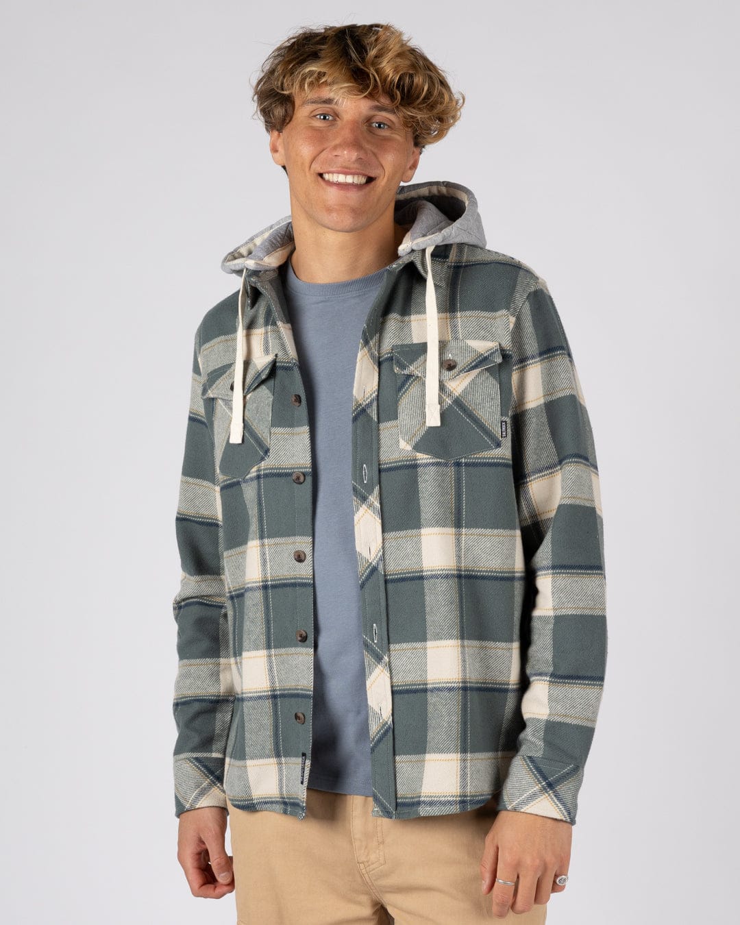 Strait - Mens Hooded Flannel Shirt - Green