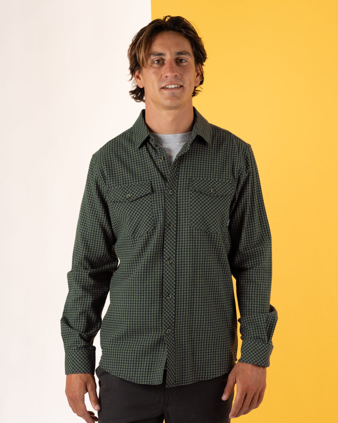 Miles - Mens Flannel Shirt - Green/Navy Check