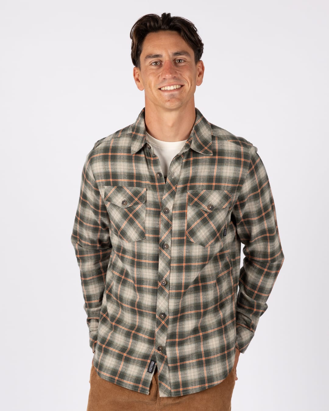 Miles Mens Flannel Shirt in Green Check