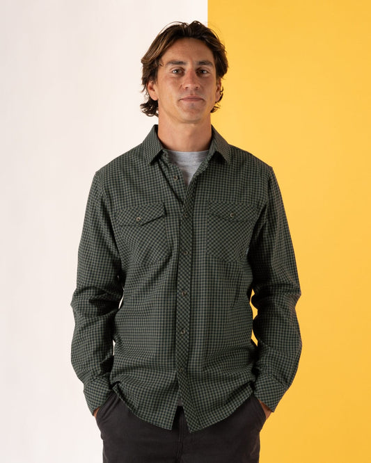 Miles - Mens Flannel Shirt - Green/Navy Check