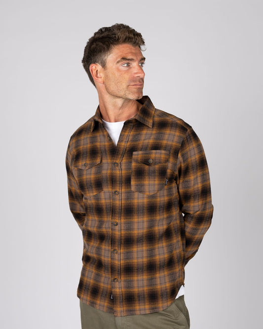 Miles Mens Long Sleeve Shirt In Brown