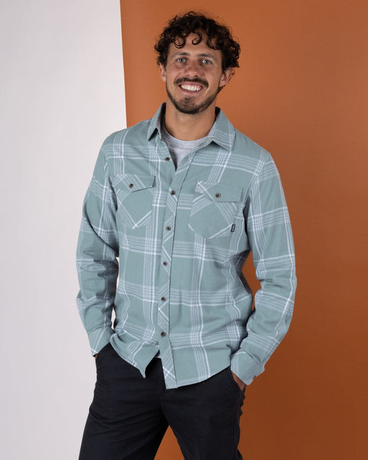 Miles - Mens Flannel Shirt - Light Green Check