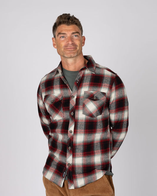 Miles Mens Flannel Shirt in Dark Red