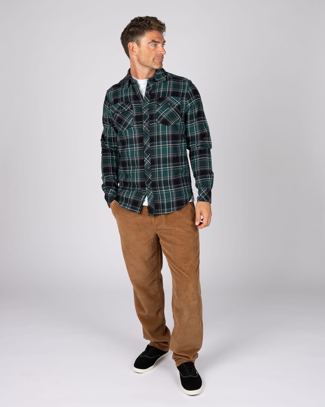 Miles Mens Long Sleeve Shirt In Green/Grey Check