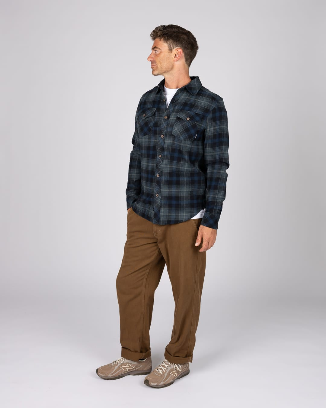 Miles Mens Flannel Shirt in Blue Check