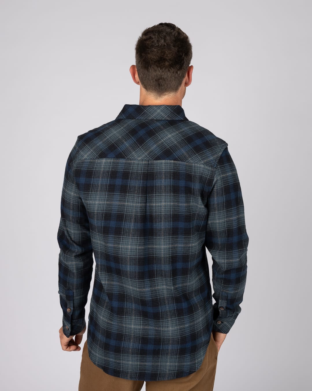 Miles Mens Flannel Shirt in Blue Check