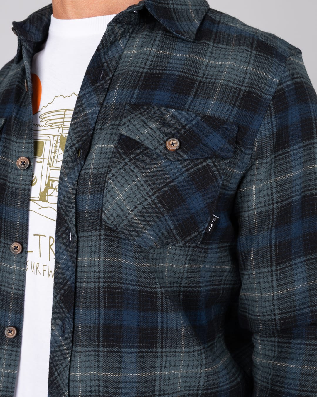 Miles Mens Flannel Shirt in Blue Check
