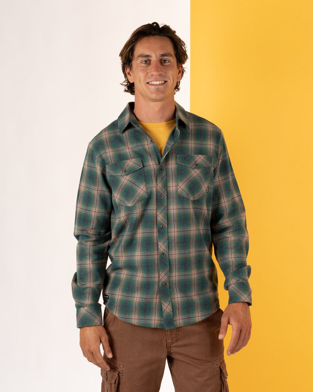 Miles - Mens Flannel Shirt - Brown/Green Check
