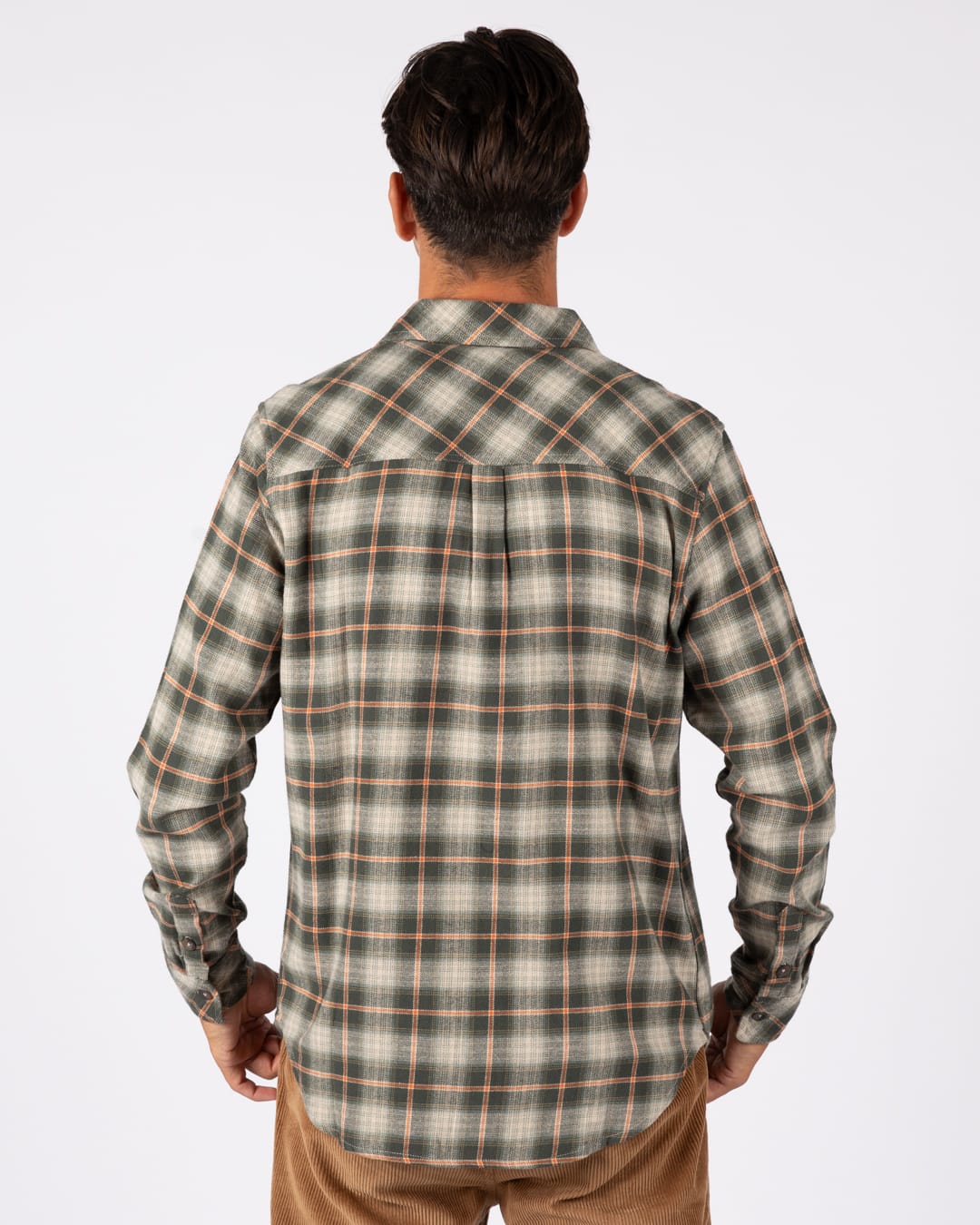 Miles Mens Flannel Shirt in Green Check