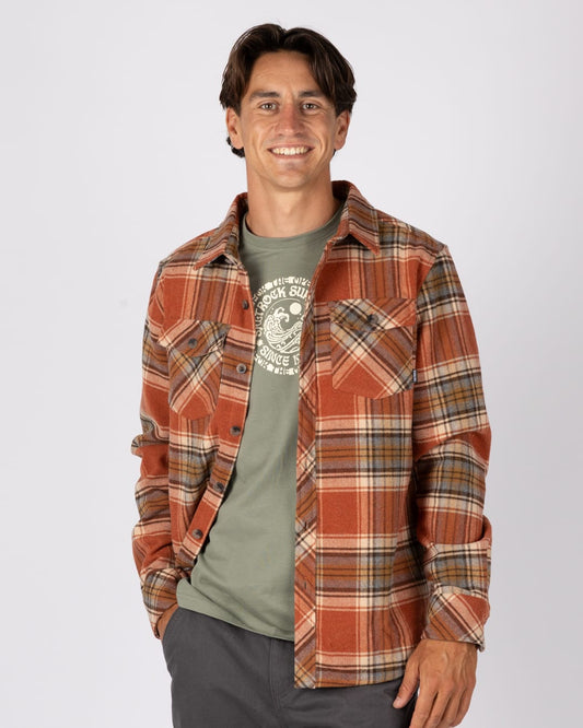 Wilfred Mens Check Flannel Shirt in Orange