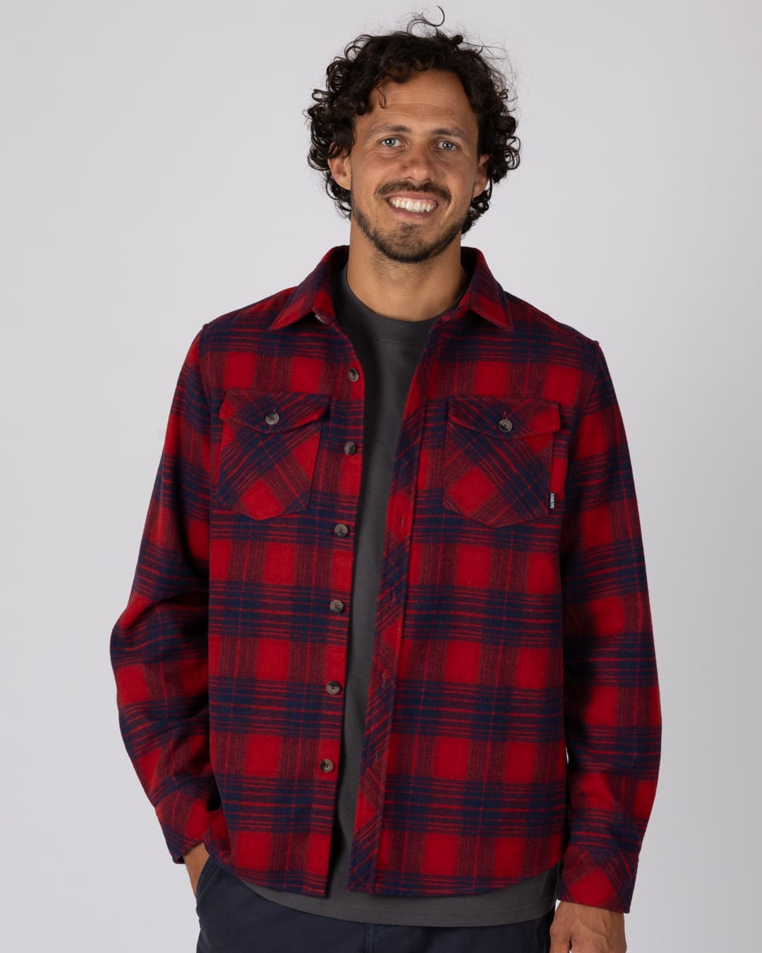 Wilfred Mens Check Flannel Shirt in Red