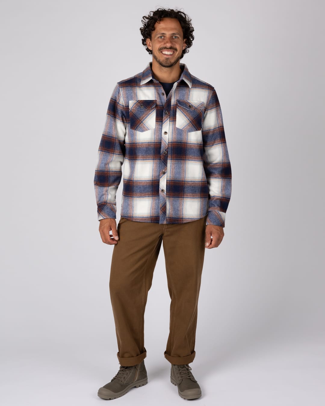 Wilfred Mens Check Flannel Shirt in Blue