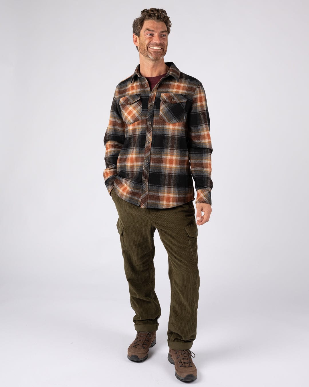 Wilfred - Mens Check Flannel Shirt - Grey/Brown