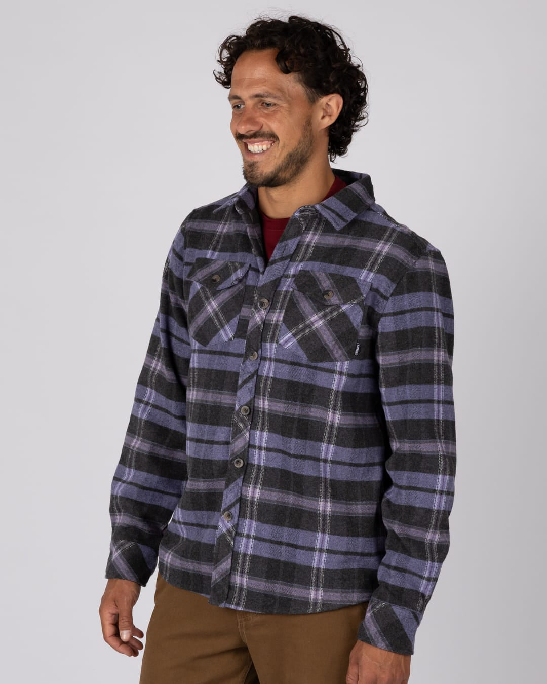 Wilfred Mens Check Flannel Shirt in Purple